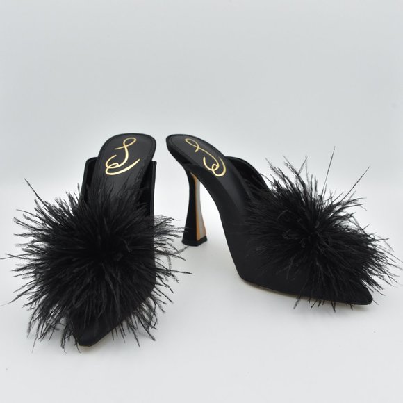 Sam Edelman Shoes - Sam Edelman Anthony Feather Mule Pumps, Black Satin, Women's Size 6